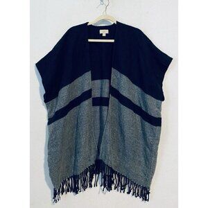 LOFT Kimono Womens One Size Blue Gray Striped Open Front Fringe Hem Boho